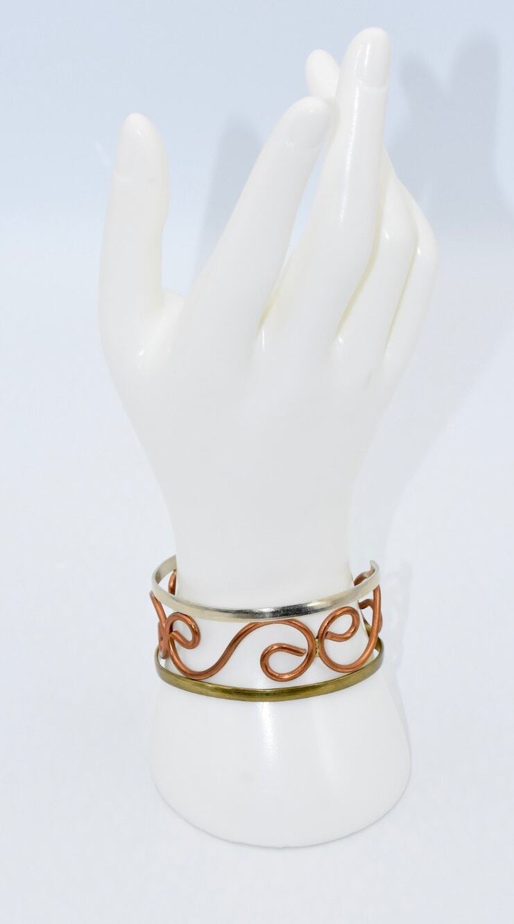 Vintage Tri-Color Modernist Mixed Metal Cuff Bracelet